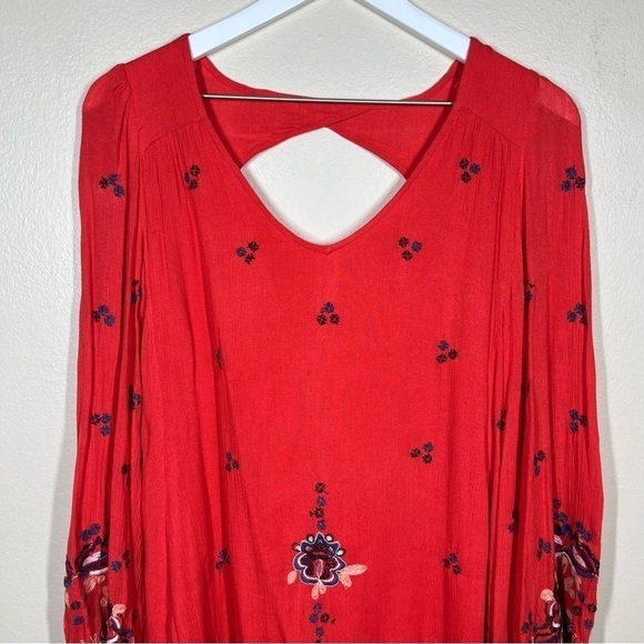 Free People Womens Oxford Red Embroidered Flowy Boho Dress Size Small - Picture 3 of 12